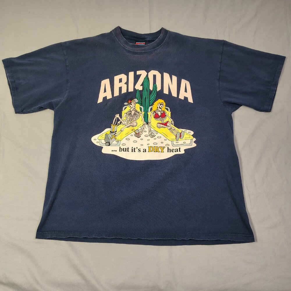 VINTAGE Arizona Dry Heat Skeleton Beach T-Shirt‎ XL Single Stitch Soffe Choice